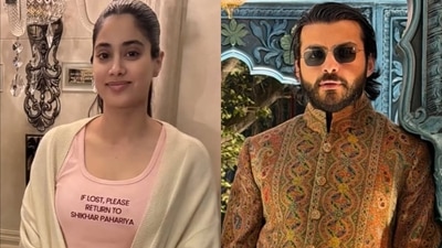 Janhvi Kapoor flaunts nightsuit with Shikhar Pahariya's name.