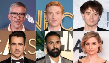 Clockwise from top left: Steve Coogan, Domhall Gleeson, Charlie Heaton, Niamh Algar, Himesh Patel and Colin Farrell.