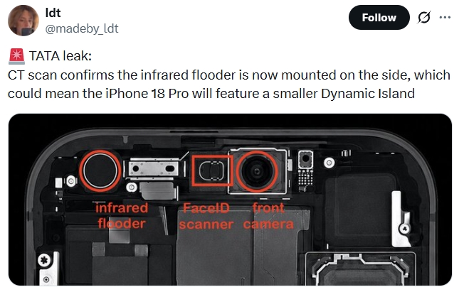 Tata leak showing smaller Dynamic Island on iPhone 18 Pro Tata leak showing smaller Dynamic Island on iPhone 18 Pro