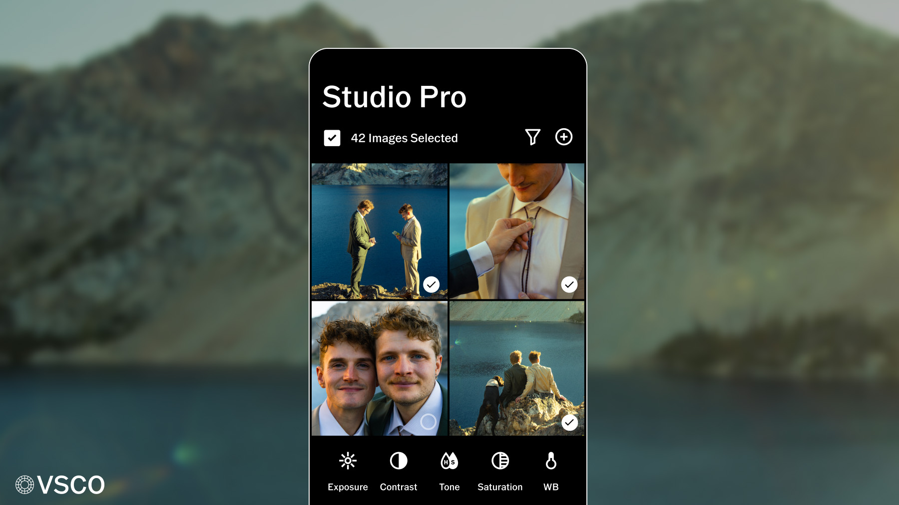 Screenshots of the VSCO Studio Pro new iOS editing app