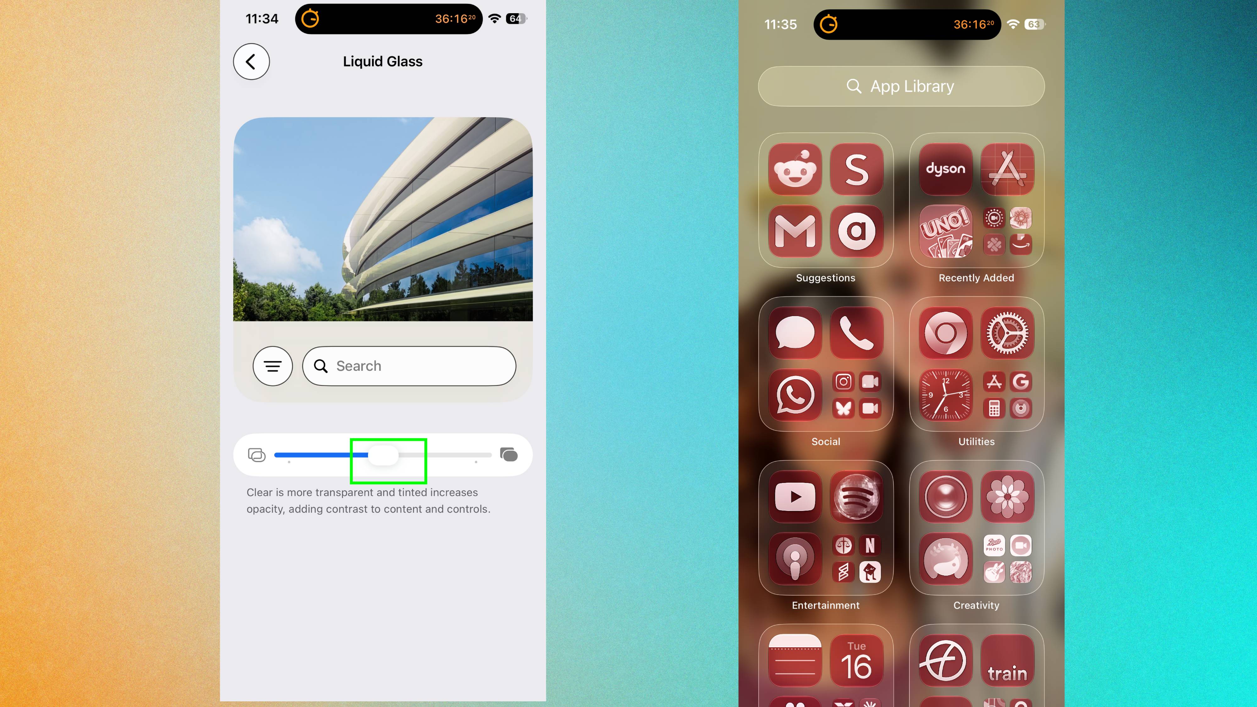 Liquid glass slider in iOS 27 highlighted 