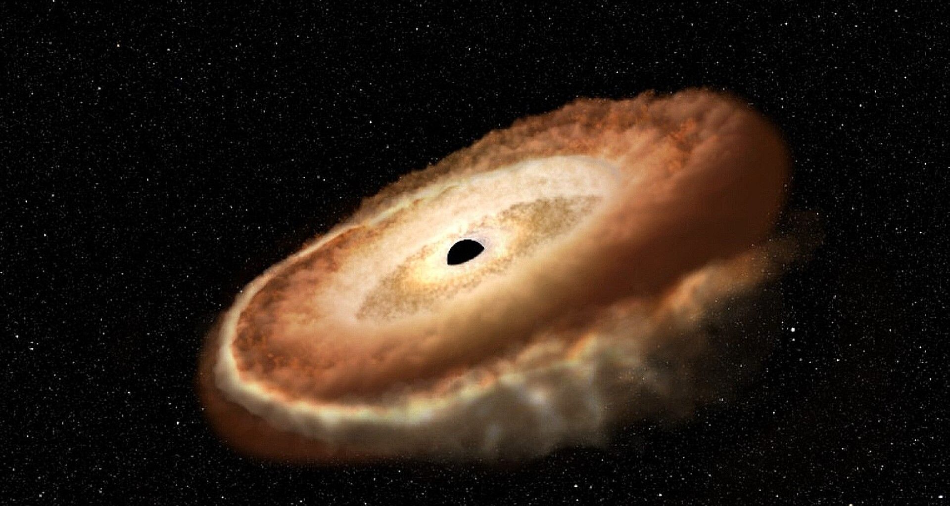 A star is shredded into a donut shape by a supermassive black hole.