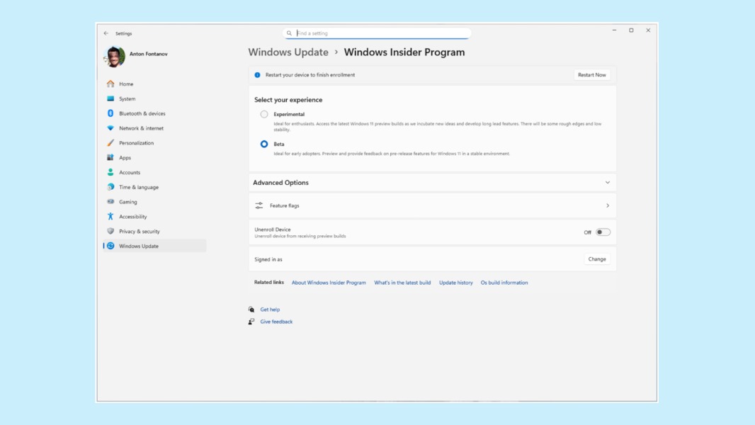 Windows Insider Program Experimental Beta Channels