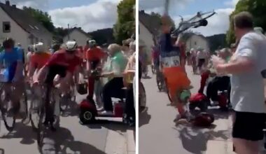 Cyclists crash after pensioner drives mobility scooter onto race course