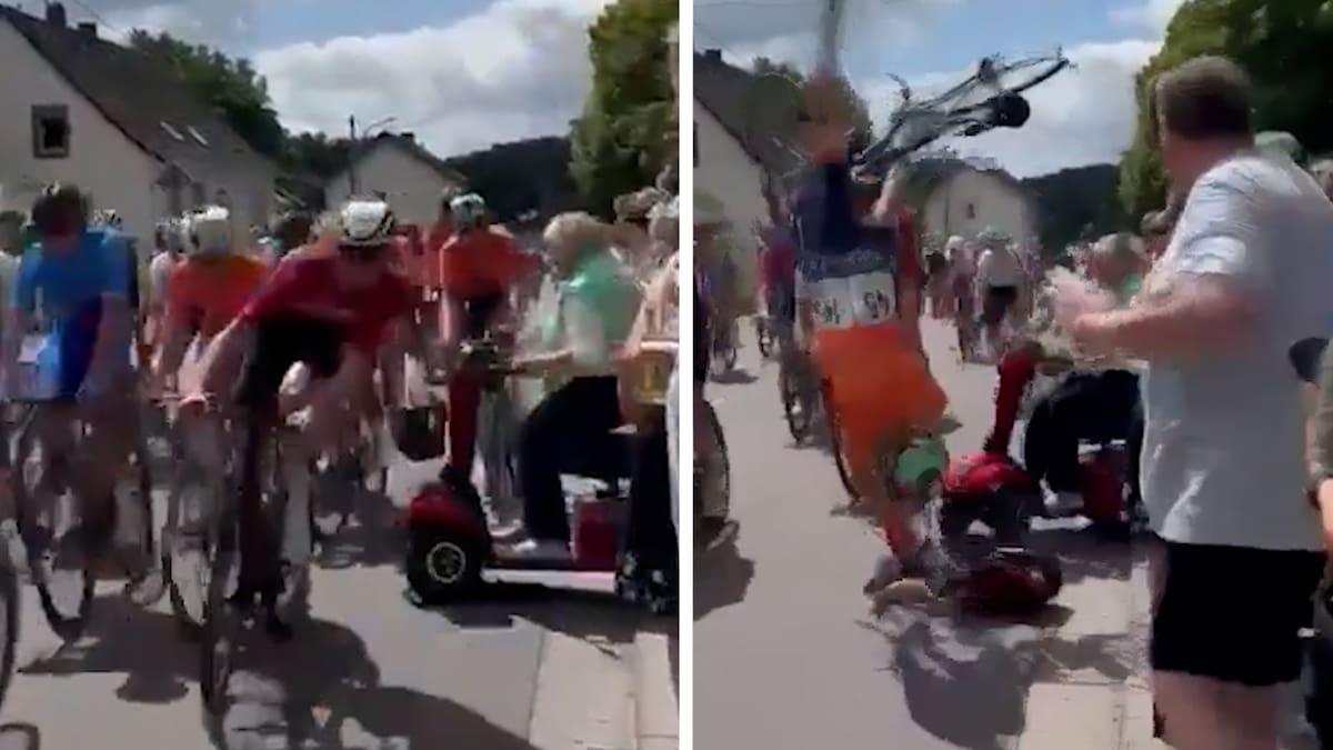 Cyclists crash after pensioner drives mobility scooter onto race course