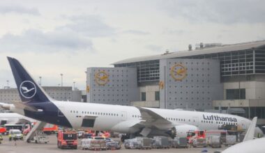 Lufthansa Boeing jet tips onto its nose at German airport