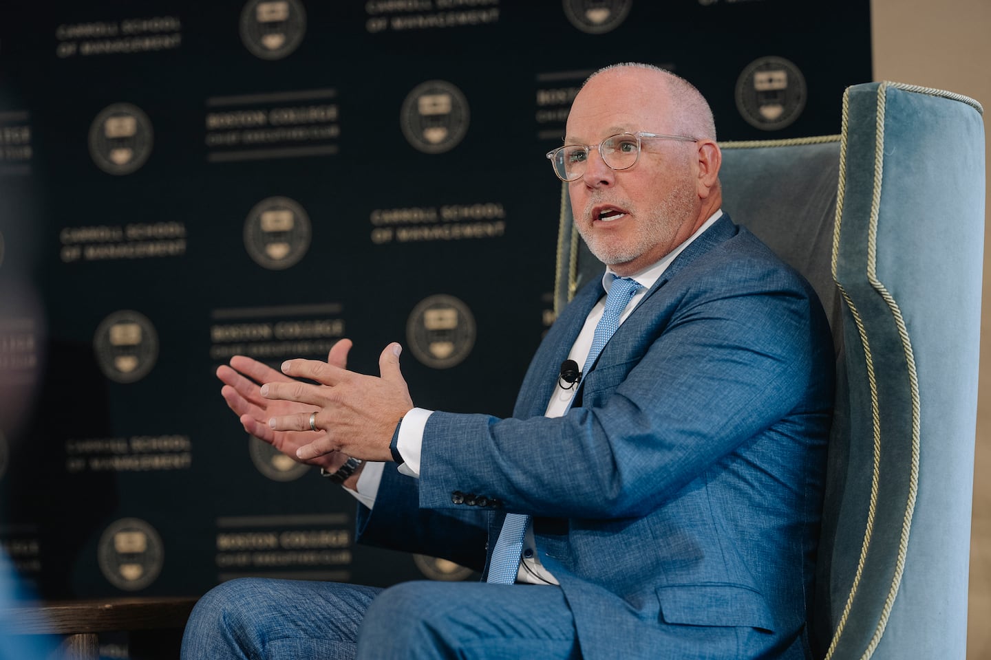 CVS chief executive David Joyner speaks at a meeting of the Boston College Chief Executives Club on June 4.