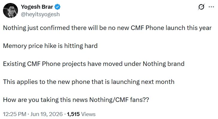Yogesh Brar on CMF phones being launched Nothing phones Yogesh Brar on CMF phones being launched Nothing phones