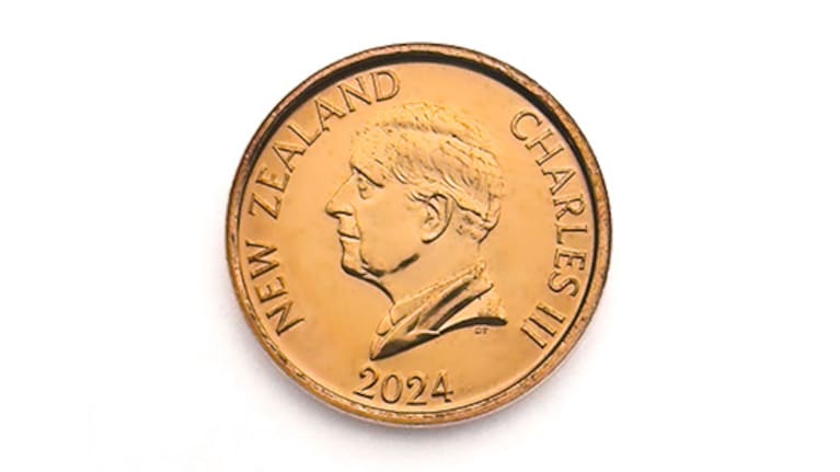 A 10c coin with the effigy of King Charles III.