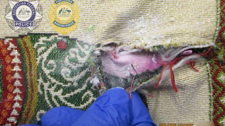 A close-up of the lining of a tote bag allegedly containing heroin. (Source: Australian Border Force)