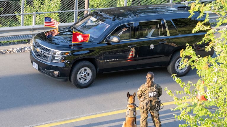 A convoy with U.S. Vice President JD Vance arrives at the Bürgenstock Resort in Obbuergen, near Lucerne, in Switzerland Sunday, June 21, 2026.