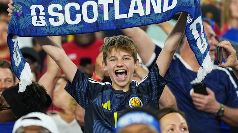 A Scotland fan reacts during the World Cup Group C soccer match between Haiti and Scotland in Foxborough, Mass., near Boston, Saturday, June 13, 2026.