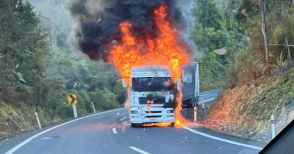 Truck carrying wood bursts into flames on key Coromandel highway