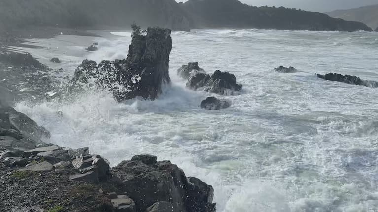 A wave crashes in Breaker Bay, Wellington on June 9. 