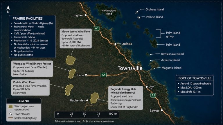 A map of North Queensland with detailed descriptions of renewables projects planned