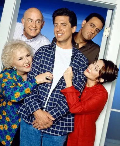 From left is Doris Roberts (as Marie Barone), Peter Boyle (as Frank Barone), Ray Romano (as Ray Barone), Brad Garrett (as Robert Barone), Patricia Heaton (as Debra Barone)Credit: CBS via Getty
