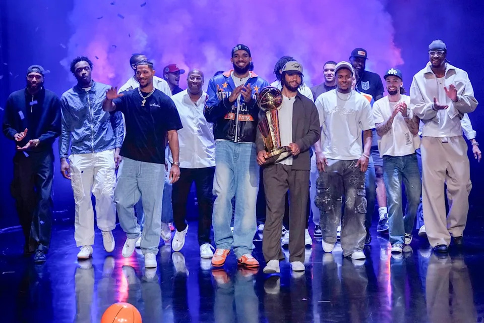 NBA Finals MVP Jalen Brunson carries the Larry O'Brien Championship Trophy on 'The Tonight Show'Credit: Rosalind O’Connor/NBC