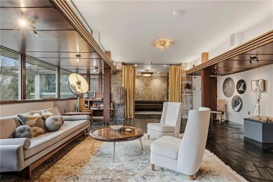 Living room of Lynn Hall in Port Allegany, PA, on sale for $2,750,000