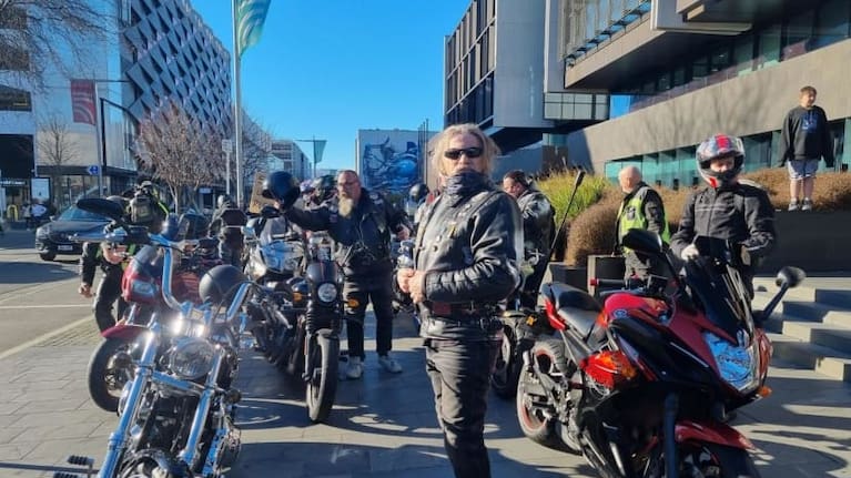 About 50 motorcyclists joined the protest in front of the Christchurch courts.Photo credit: