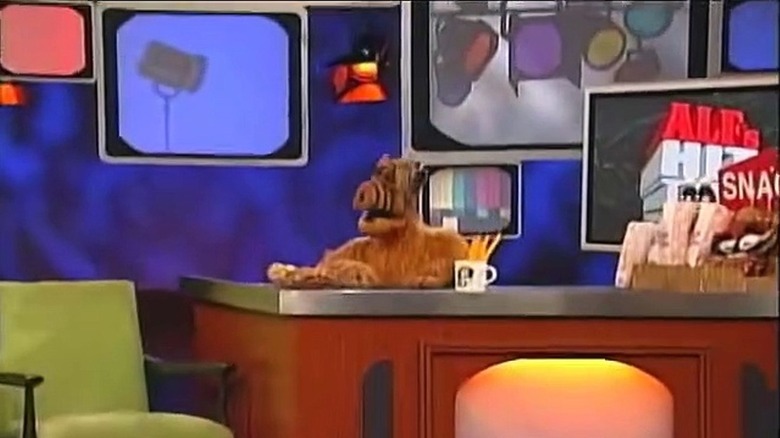 ALF sitting behind the desk on ALF's Hit Talk Show (2004)