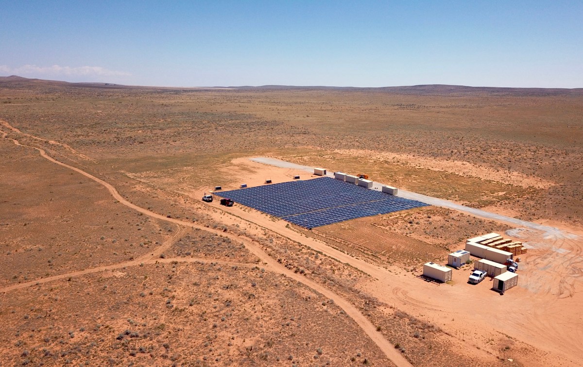A solar farm is being built in the desert.