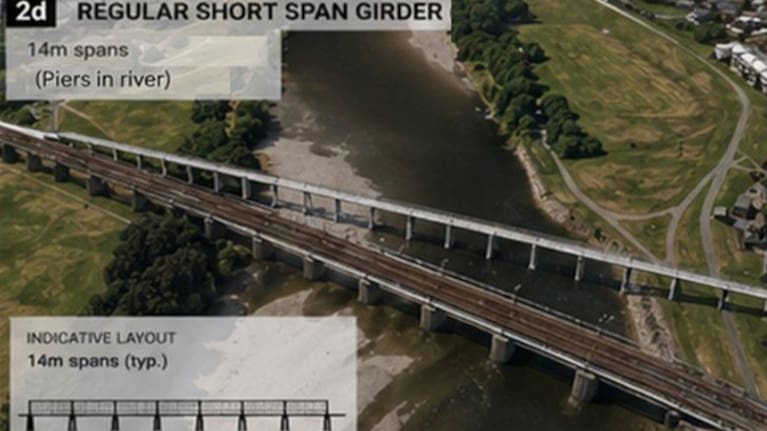 An AI-generated image of short span girder bridge at Ava crossing Te Awa Kairangi Hutt River. (Source: Supplied / Hutt City Council)