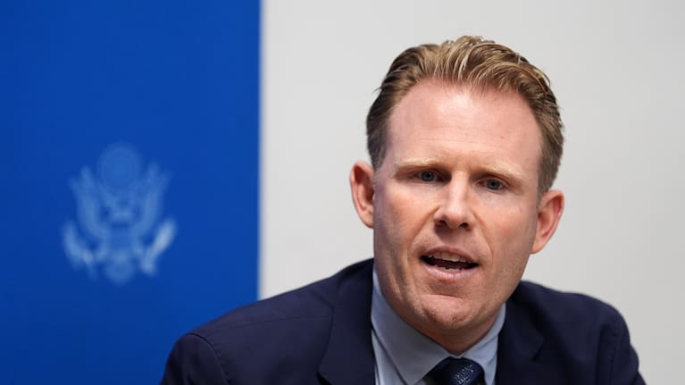 Andrew Giuliani, head of the White House FIFA World Cup task force, speaks at a news briefing about World Cup security, Thursday, June 4, 2026, in Miami.