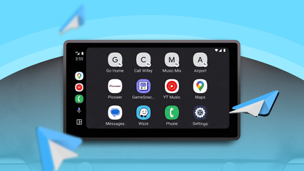 Android Auto screen displaying customizable shortcut buttons for routines.