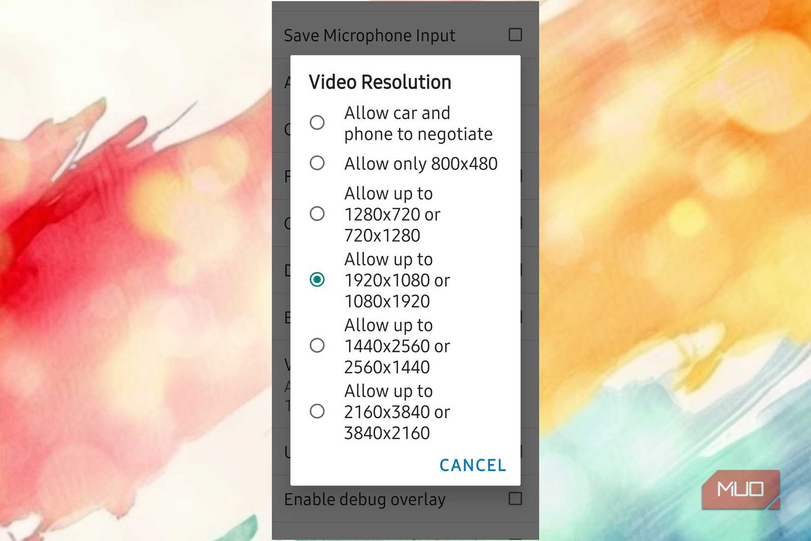 Android Auto showing a new resolution