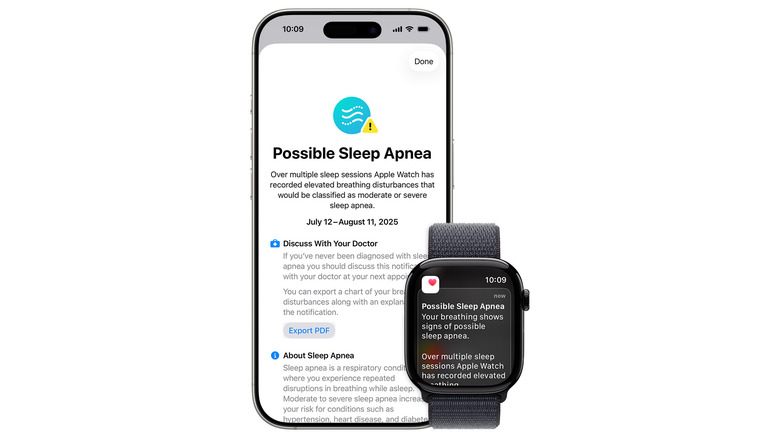 An iPhone and Apple Watch, showing an alert reading, 