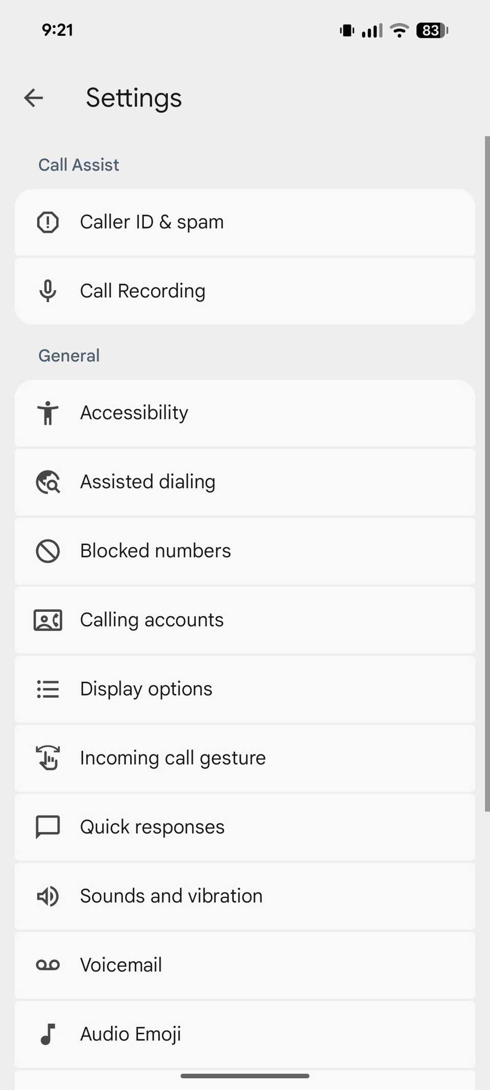 Phone settings