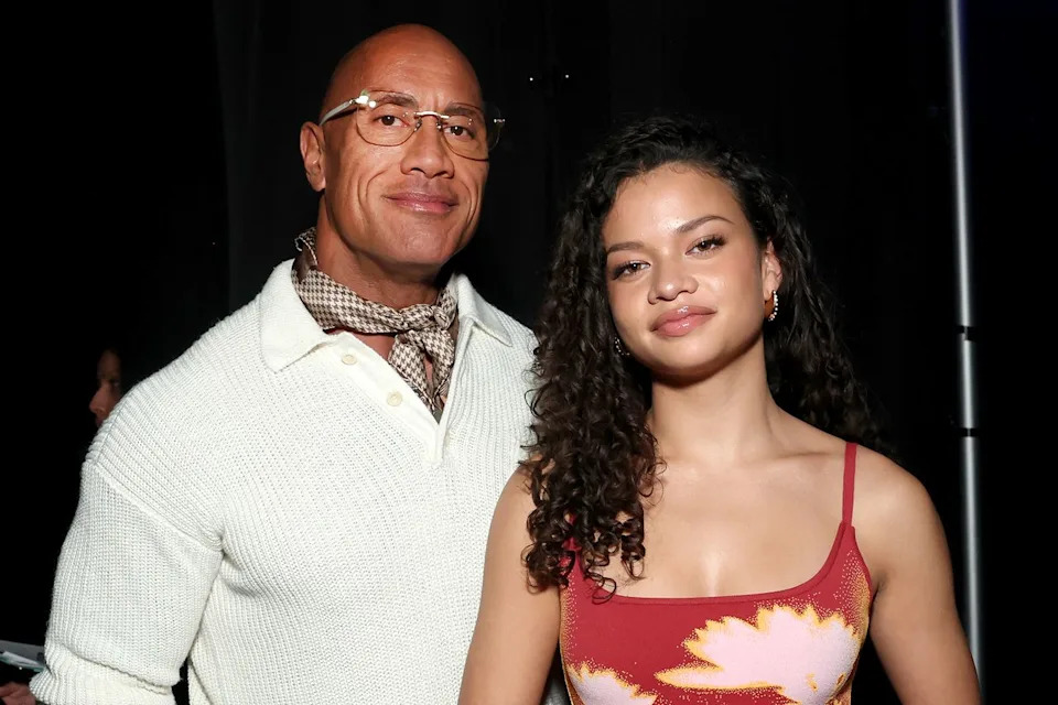 Dwayne Johnson and Catherine Laga'aia on April 16Credit: Monica Schipper/Getty