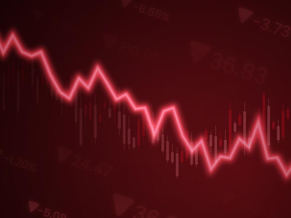 A chart showing a stock price falling.