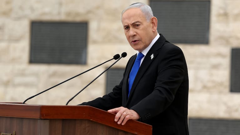 Benjamin Netanyahu seen at Remembrance day ceremony, April 2026.