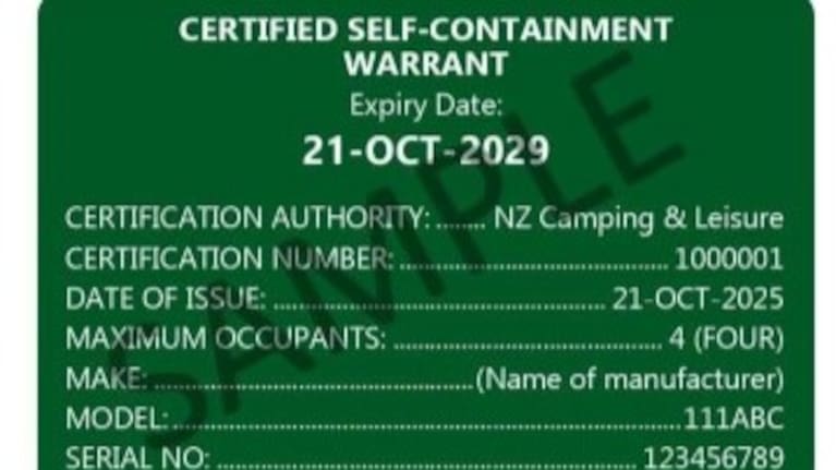 New green self-contained vehicle certification system.