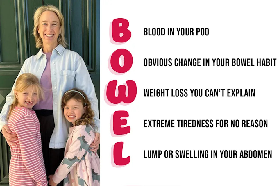 Adrienne was studying and caring for her two daughters, Lucinda and Amelie, when she started to notice symptoms of her bowel cancer.