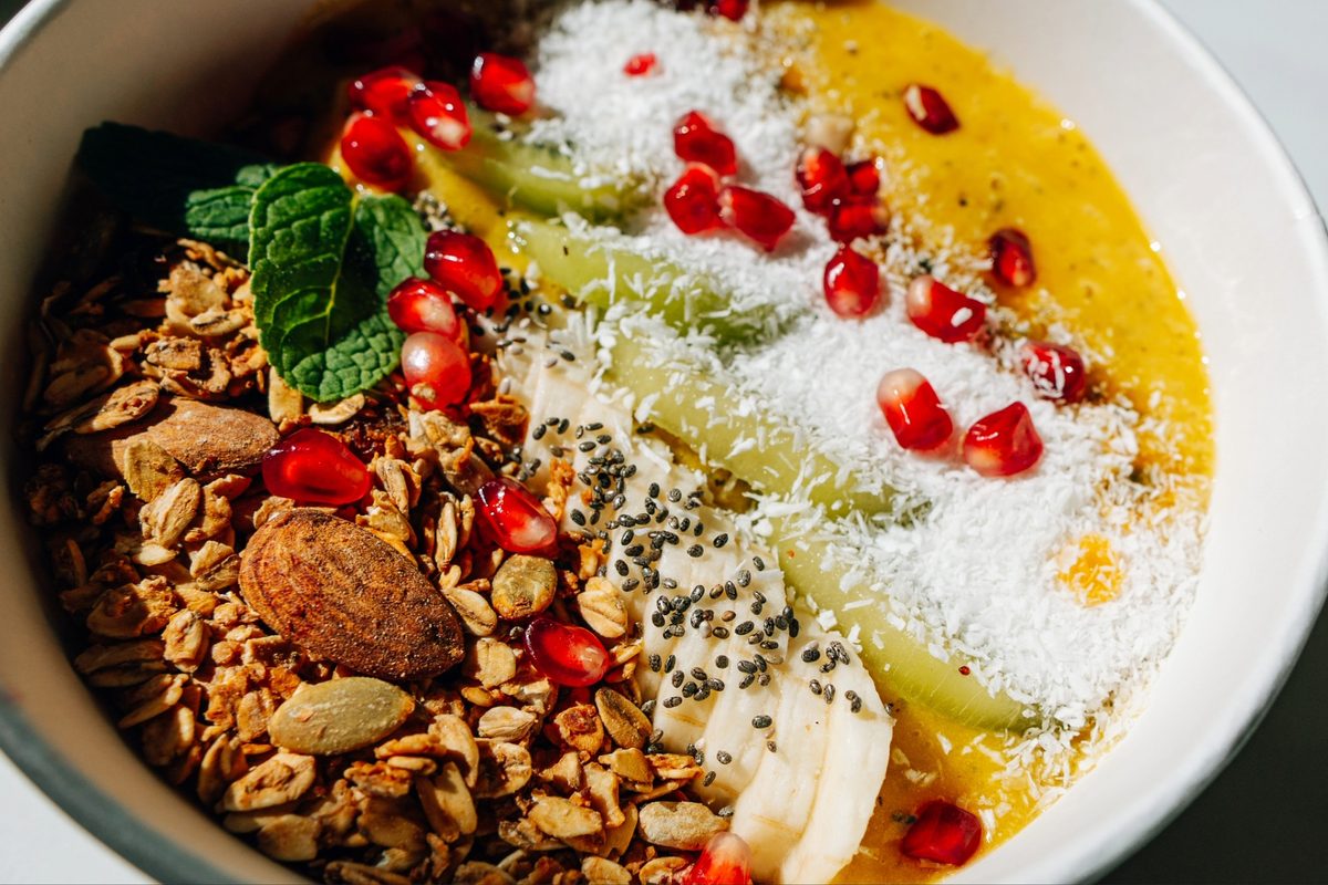Breakfast bowl featuring various foods