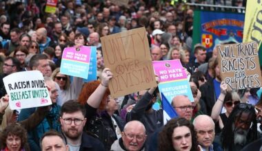 Thousands rally in Belfast to condemn anti-immigrant rioting