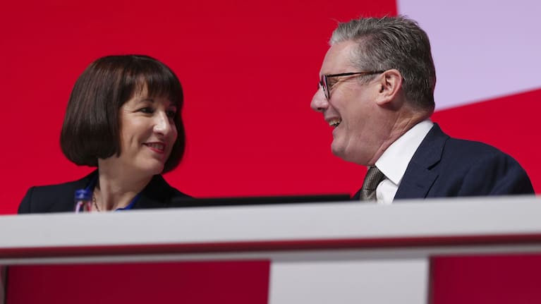 Britain's Prime Minister Keir Starmer and Chancellor of the Exchequer Rachel Reeves attend the Labour Party Conference in Liverpool, England.