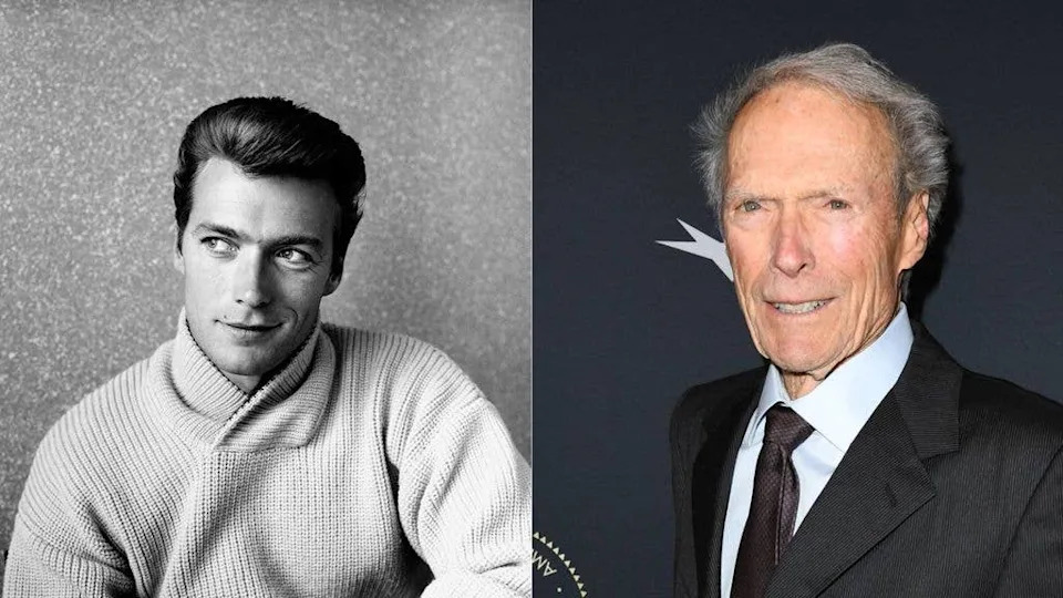 Split image of Clint Eastwood in the 1950s and 2020s