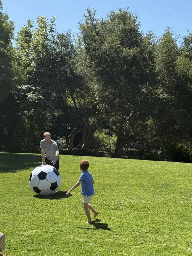 Prince Archie playing with Harry in the yard