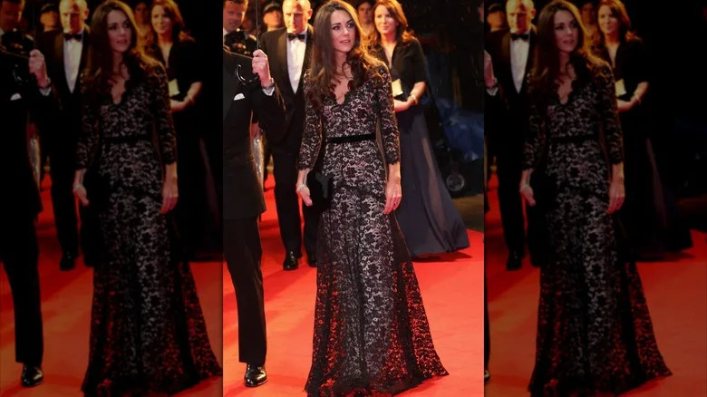 Kate Middleton wears a black lace dress to the 2012 premiere of "War Horse"