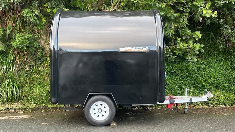 Photograph shows damage done to the cart.