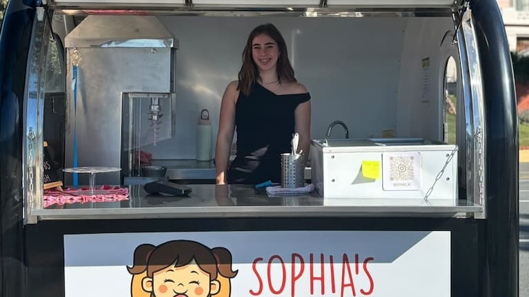Claudia Hopkins with her ice cream cart.