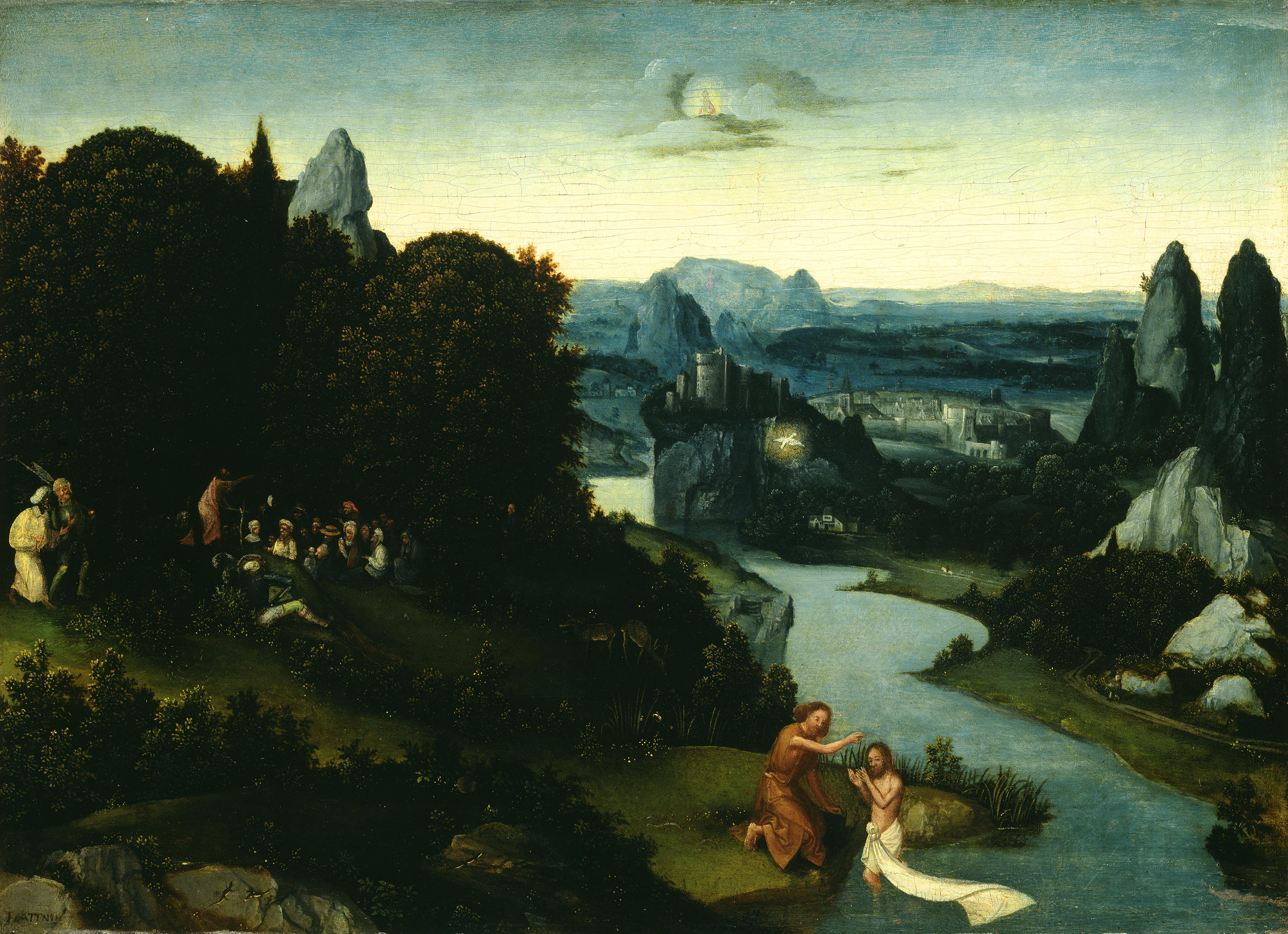 Joachim Patinir (?), 'Baptism of Christ and Sermon of St. John', ca. 1520.