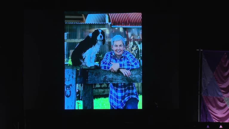 An image displayed on screen of Dame Jools Topp.
