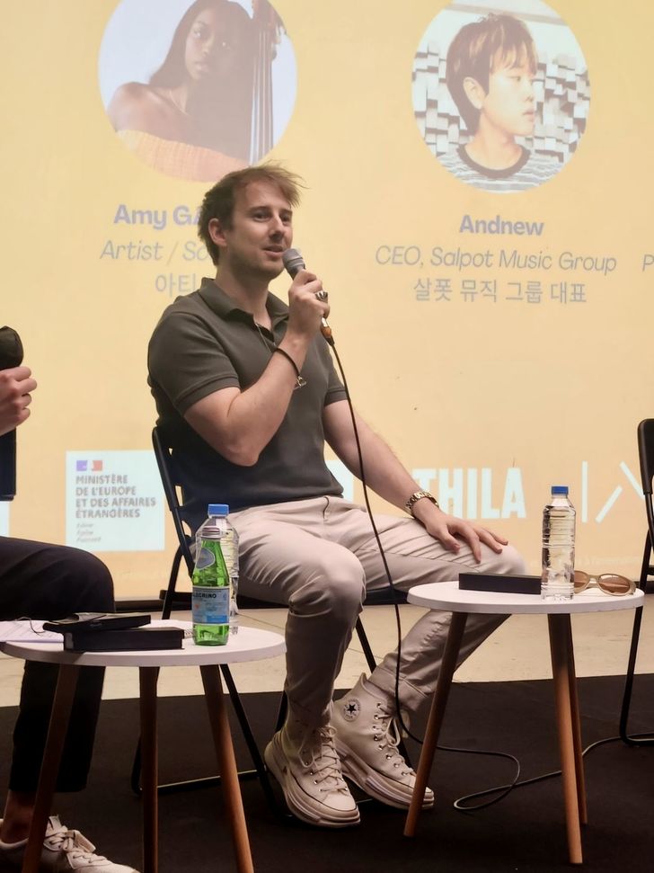 Swedish songwriter Alex Karlsson speaks during 'From K-pop to Global Pop: Rethinking Music Without Borders' at Fête de la Musique+ 2026 in Seoul's Mapo District, June 8. Courtesy of Leeway Music & Media