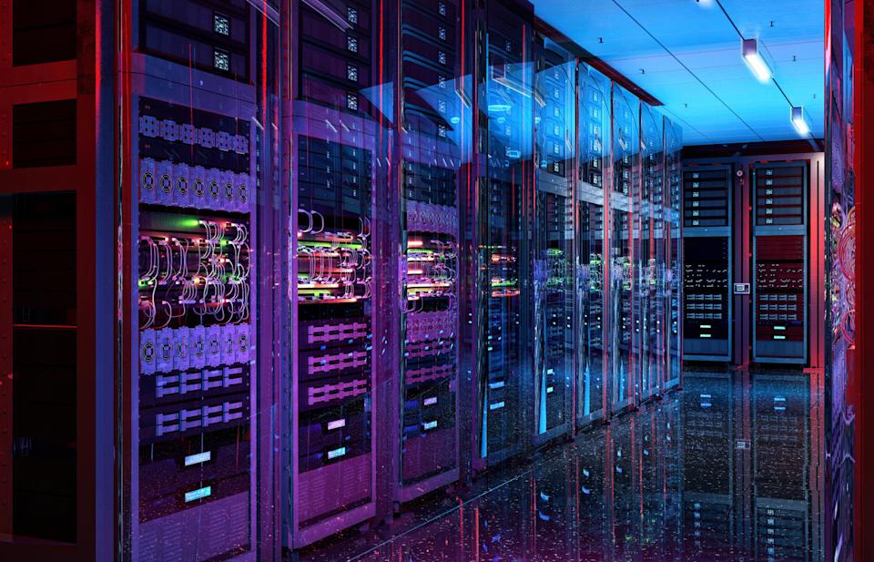 Computer servers inside of a data center.