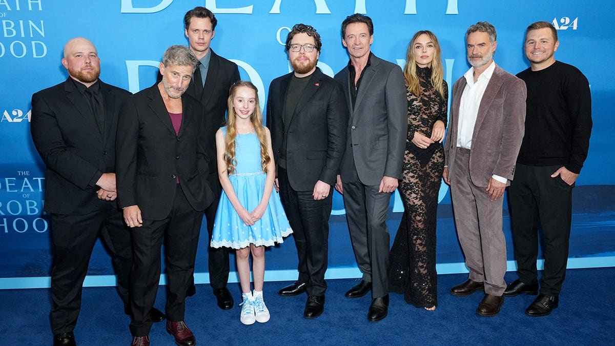 Aaron Ryder, Bill Skarsgard, Faith Delaney, Michael Sarnoski, Hugh Jackman, Jodie Comer, Murray Bartlett and Andrew Swett Guest standing together at AMC Lincoln Square 13 in New York City