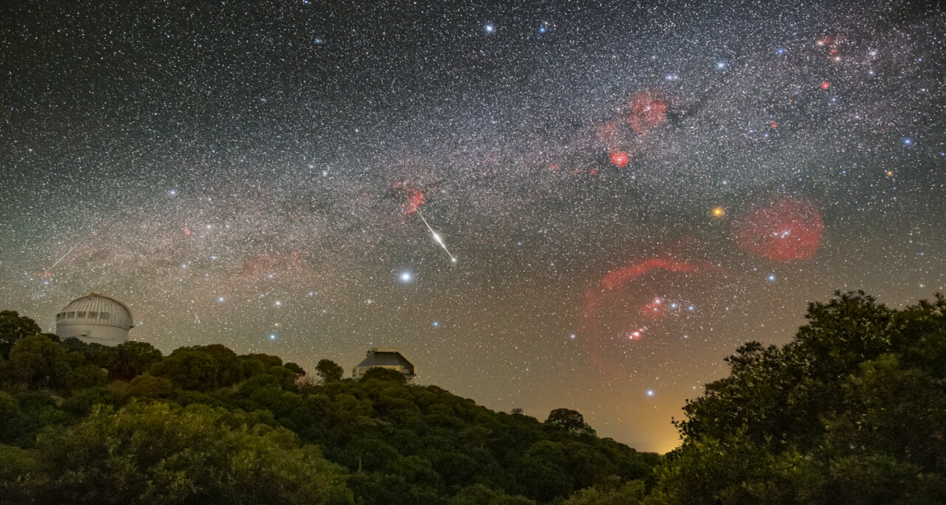 Meteor streaks across the sky above space observatory photo of the day for June 5, 2026